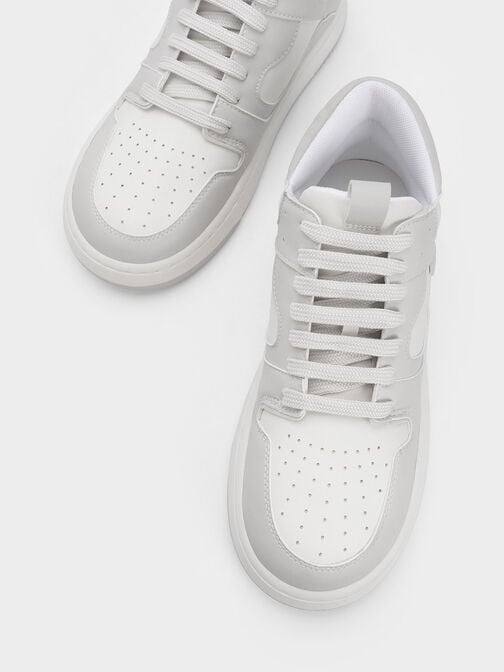 Two-Tone High-Top Platform Sneakers, Light Grey, hi-res