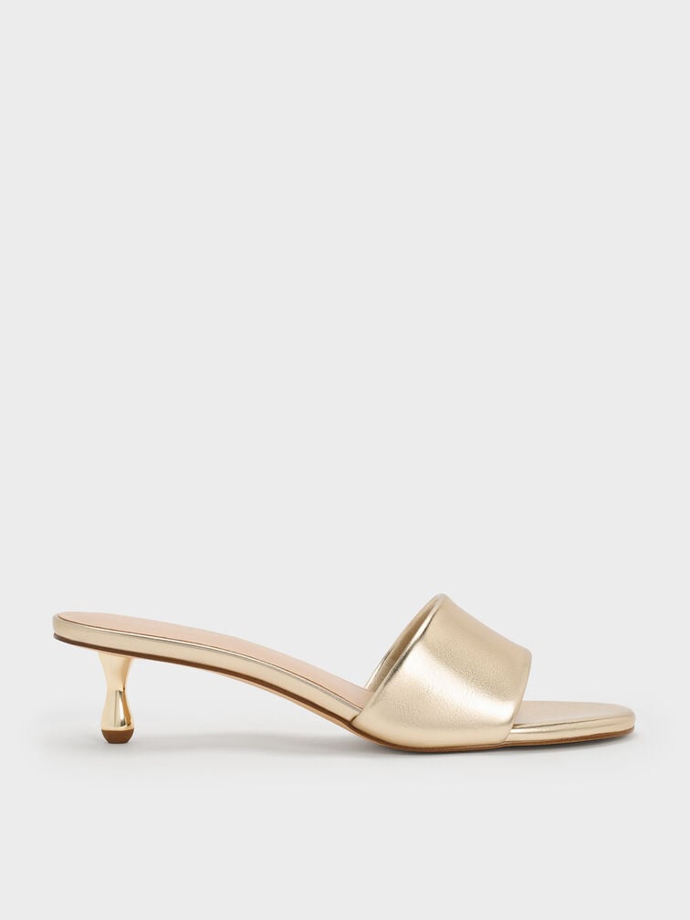 Sepatu Mules Heeled Ruthie Metallic, Light Gold, hi-res