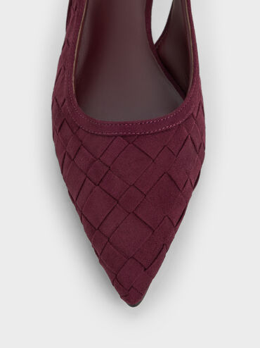 Ivette Faux Suede Woven Pointed-Toe Slingback Pumps, Burgundy, hi-res