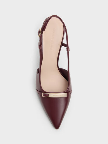 Metallic-Bar Pointed Slingback Pumps, Burgundy, hi-res