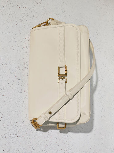 Tas Bahu Belted Metallic-Buckle Gwynne, Cream, hi-res