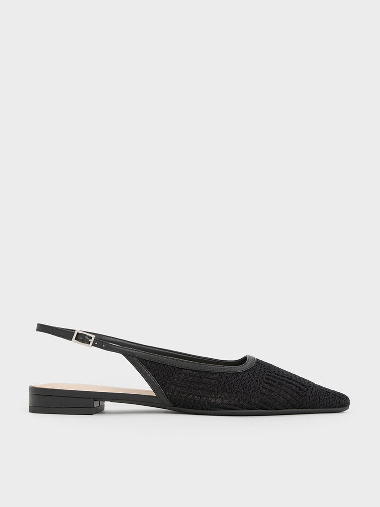 Sepatu Slingback Mesh Woven, Black Textured, hi-res