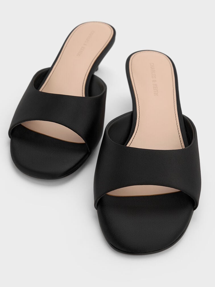Sepatu Mules Crystal-Heel Satin, Black Textured, hi-res