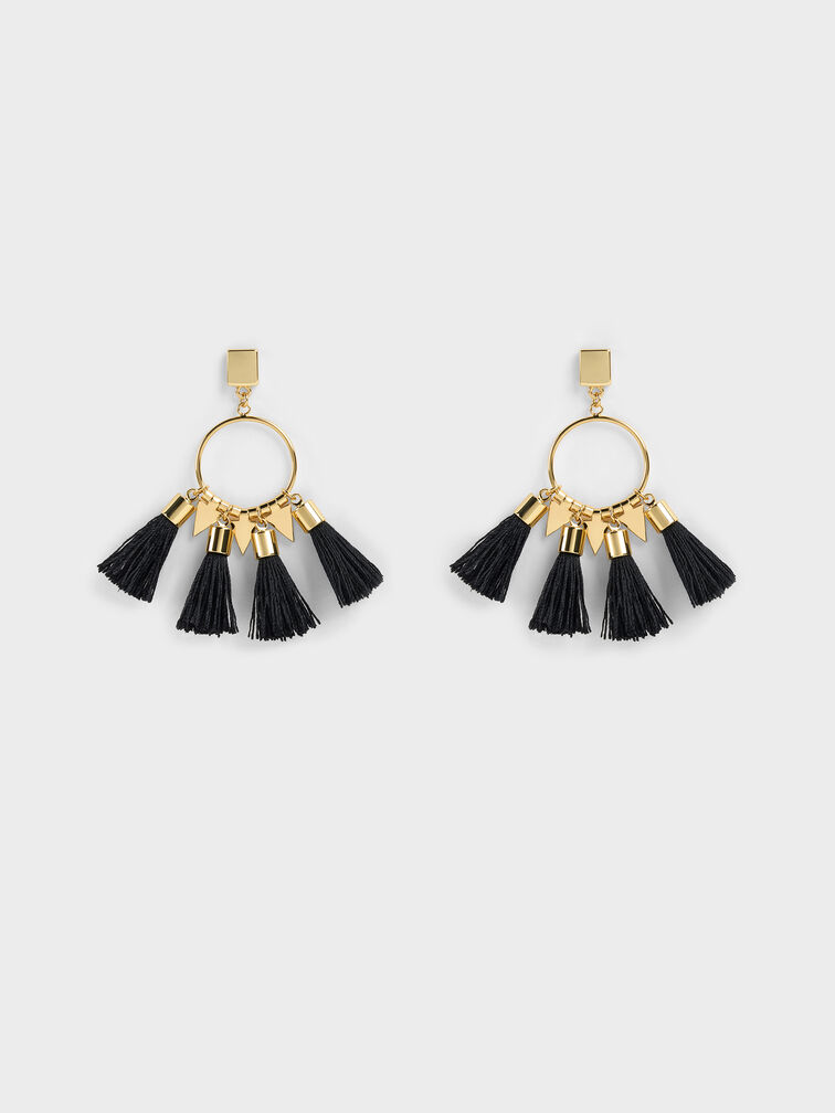 Anting Tassel Drop Orelia, Black, hi-res