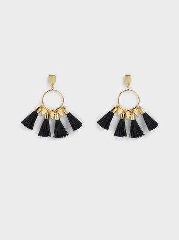 Anting Tassel Drop Orelia, Black, hi-res