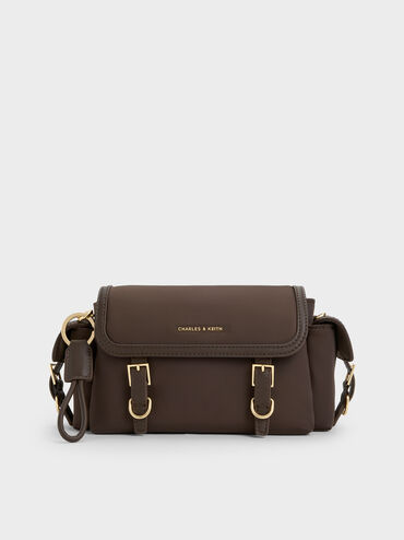 Tas Selempang Buckled Levy Nilon, Espresso Brown, hi-res