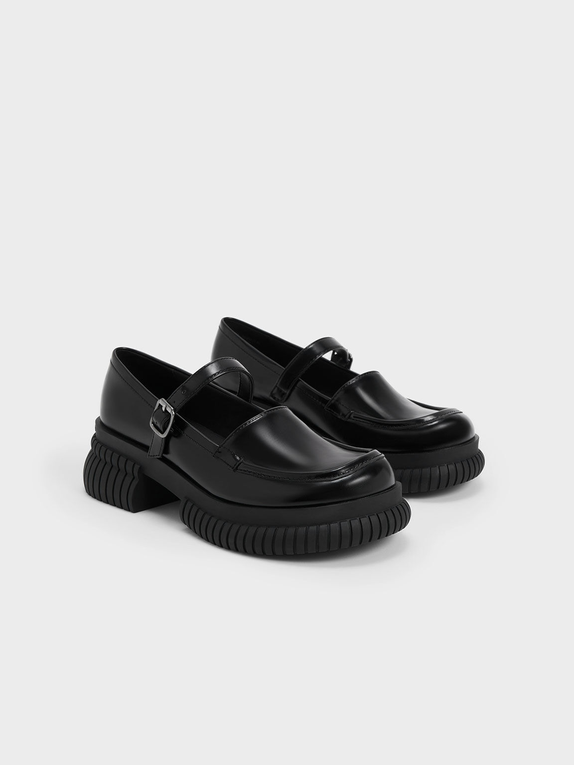 Sepatu Loafers Buckled Mary Jane, Black, hi-res