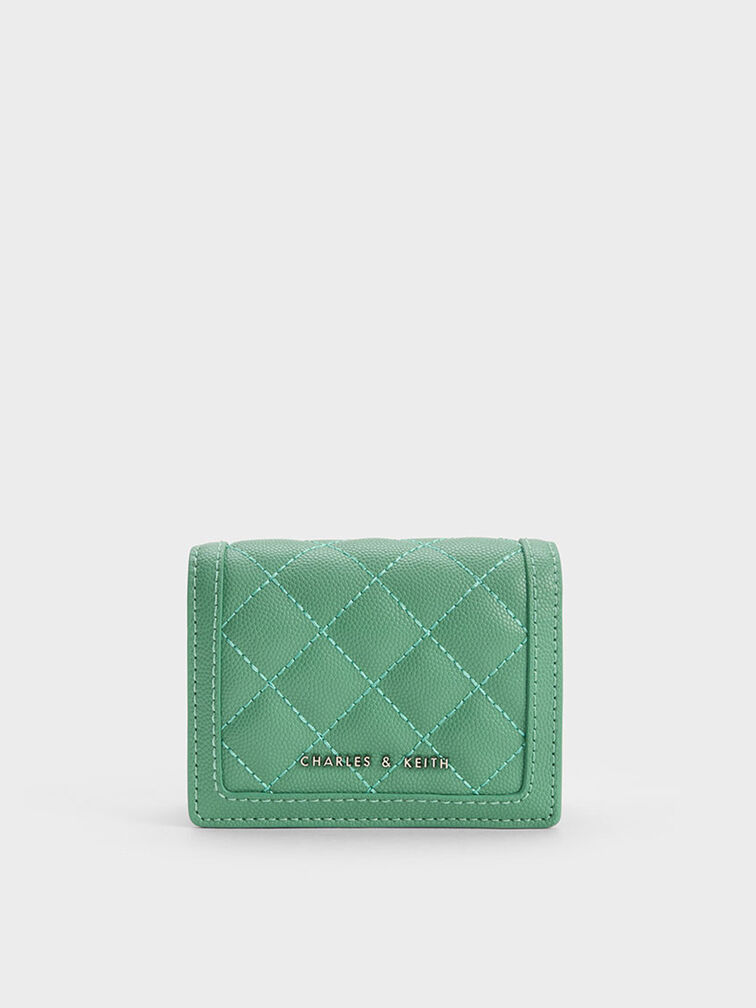 Micaela Quilted Card Holder, Green, hi-res