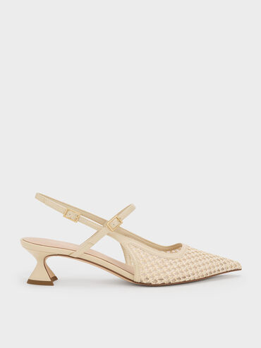 Sepatu Pumps Slingback Sculptural-Heel Raffia, Beige, hi-res