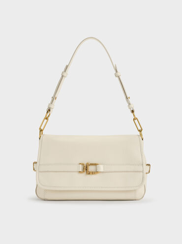 Tas Bahu Belted Metallic-Buckle Gwynne, Cream, hi-res