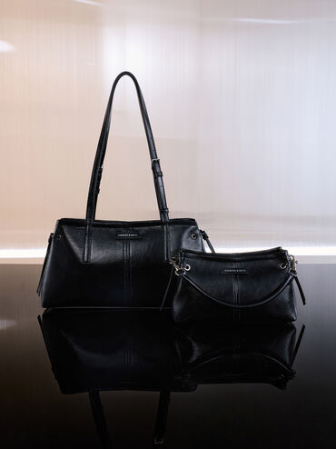 Noane Elongated-Handle Shoulder Bag, Noir, hi-res