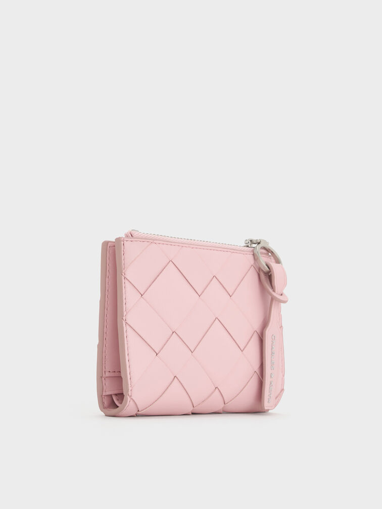 Ivette Woven Top-Zip Small Wallet, Cotton Candy Pink, hi-res