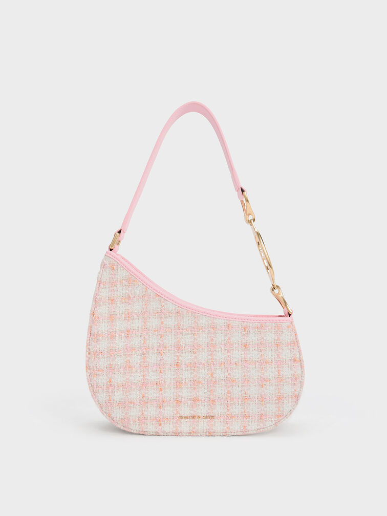 Tweed Asymmetrical Shoulder Bag, Pink, hi-res