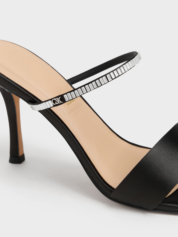 Sepatu Mules Heeled Gem, Black Textured, hi-res