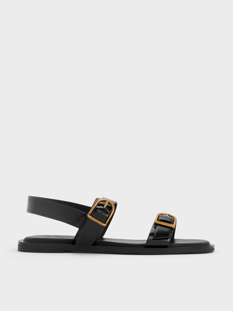 Sandal Slingback Buckle-Strap Double, Black Box, hi-res