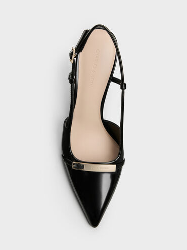 Metallic-Bar Pointed Slingback Pumps, Black Box, hi-res