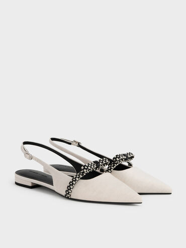 Sepatu Flats Slingback Woven-Bow Kaleen, Chalk, hi-res
