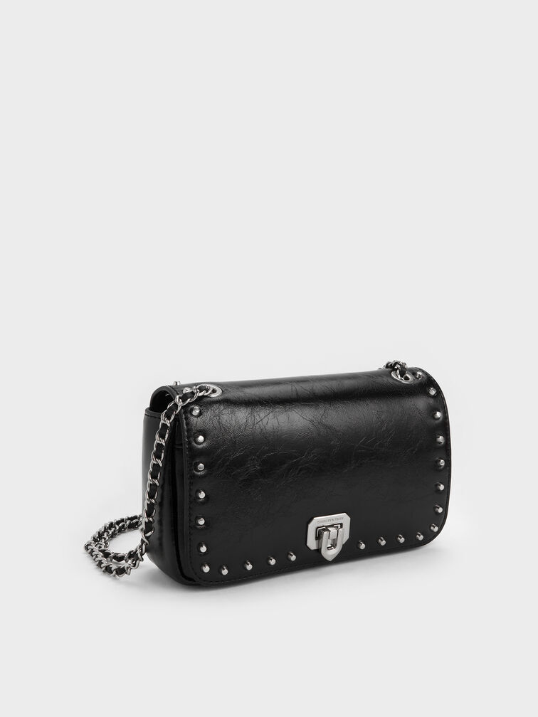 Tas Bahu Studded Arwen, Noir, hi-res