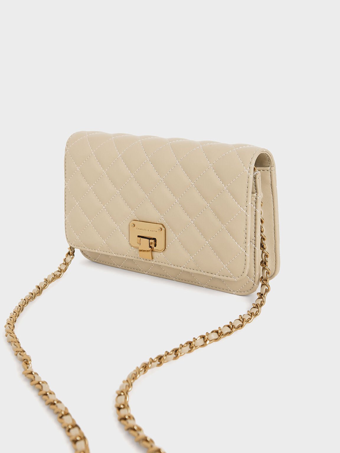 Clutch Quilted Flip-lock, Taupe, hi-res