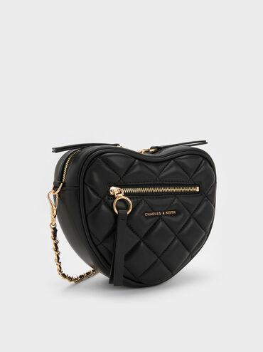 Paffuto Quilted Heart Crossbody Bag, Black, hi-res