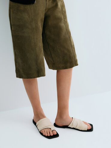 Faux Suede Ruched Toe-Ring Sandals, Chalk, hi-res