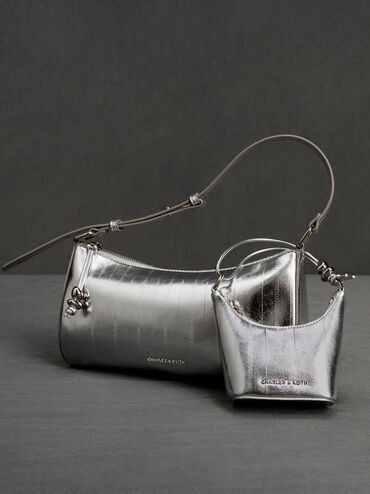 Tas Chain-Handle Eel-Effect Augustine Micro Metallic, Silver, hi-res