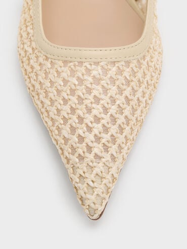 Sepatu Pumps Slingback Sculptural-Heel Raffia, Beige, hi-res