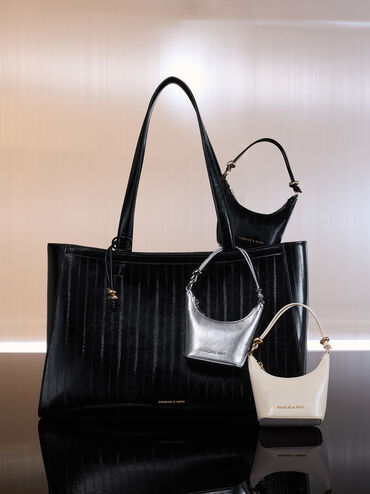 Tas Chain-Handle Eel-Effect Augustine Micro Metallic, Silver, hi-res