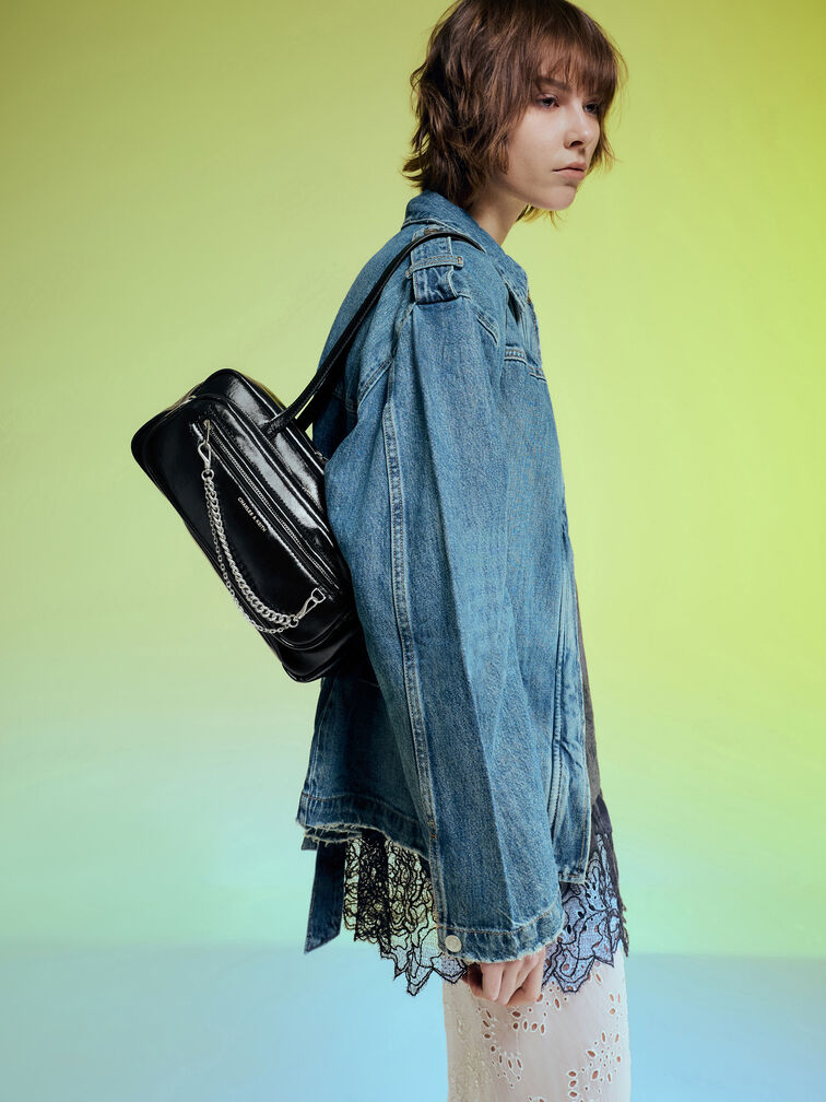 Tas Bahu Elongated Chain Atwood, Noir, hi-res