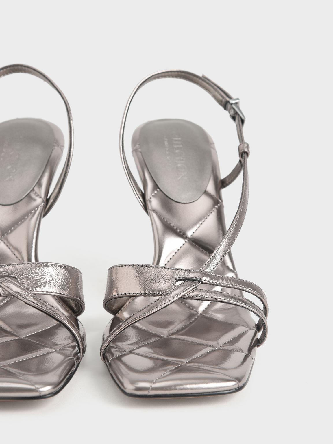 Sandal Wrinkled Leather Sculptural Heel, Silver, hi-res