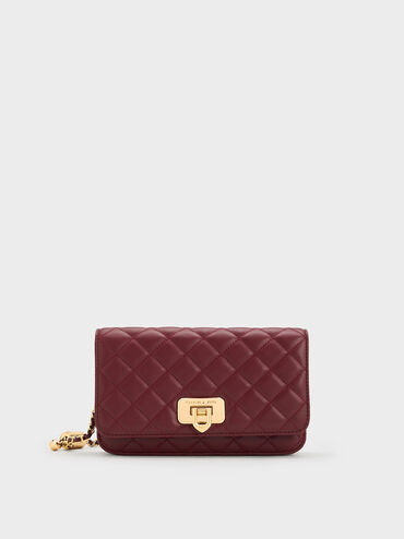 Tas Clutch Push-Lock Quilted Cressida, Burgundy, hi-res