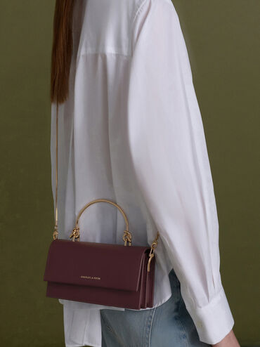 Dompet Panjang Sculptural-Handle Kristine, Wineberry Red, hi-res