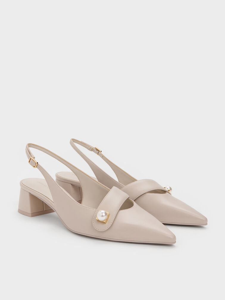 Marie Pearl Slingback Pumps, Taupe, hi-res