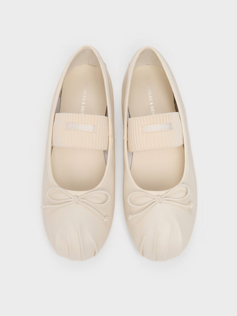 Sepatu Flats Mary Jane Furry-Strap Bow Winona, Chalk, hi-res