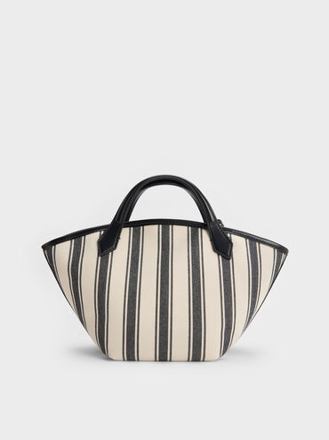 Tas Tote Striped Ivanna Mini Canvas, Noir, hi-res