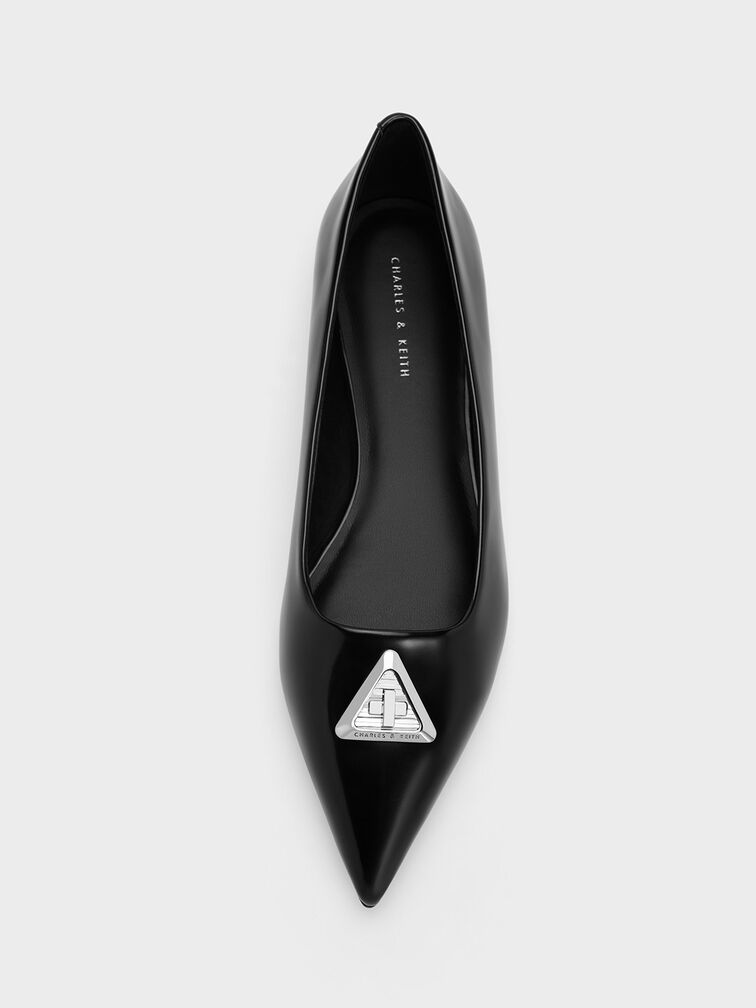 Sepatu Flats Trice Metallic Accent Pointed-Toe, Black Box, hi-res