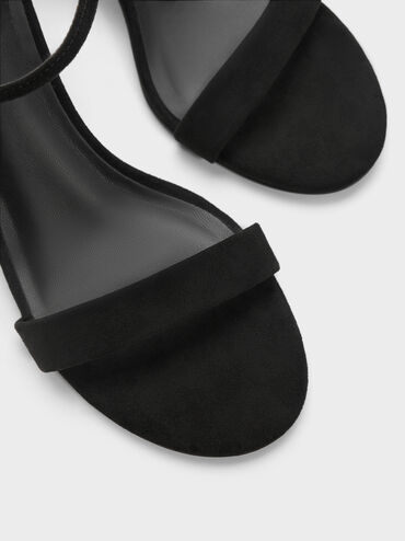 Faux Suede Slant-Heel Ankle-Strap Sandals, Black Textured, hi-res