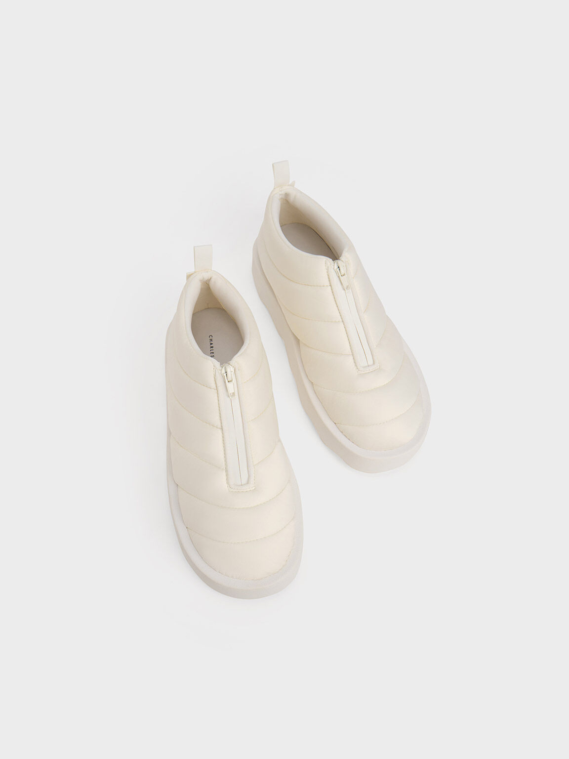 Puffy Nylon Panelled Zip-Up Boots, White, hi-res