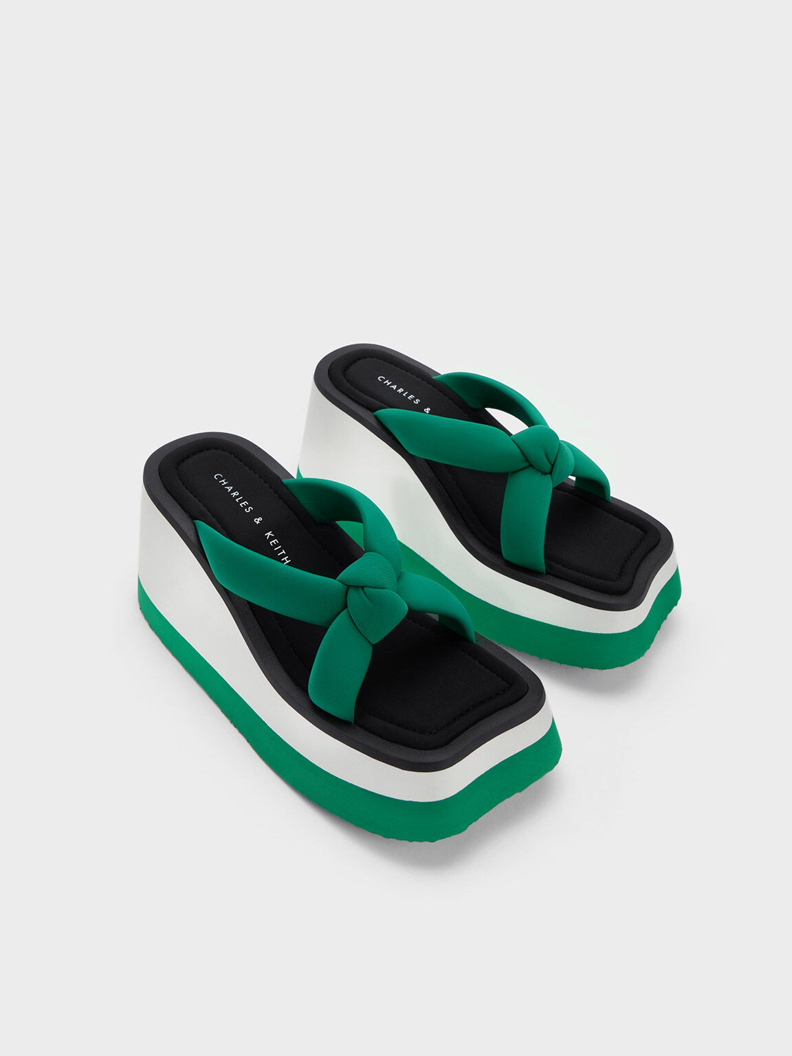 Sepatu Wedges Crossover Tana Knotted, Green, hi-res