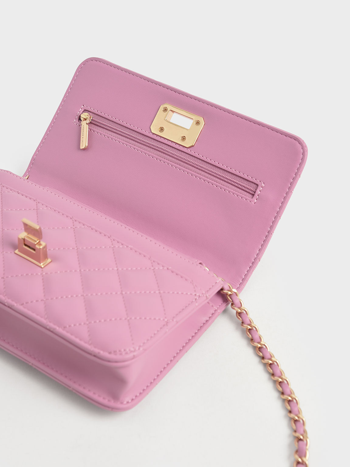 Tas Clutch Quilted Push-Lock, Pink, hi-res