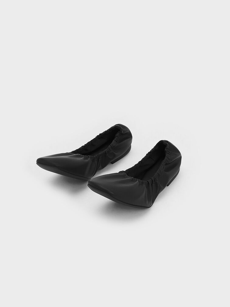 Sepatu Flats Ruched Ballerina, Black, hi-res