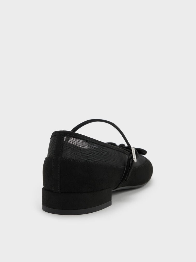 Sepatu Mary Janes Mulligan Faux Suede & Mesh, Black Textured, hi-res
