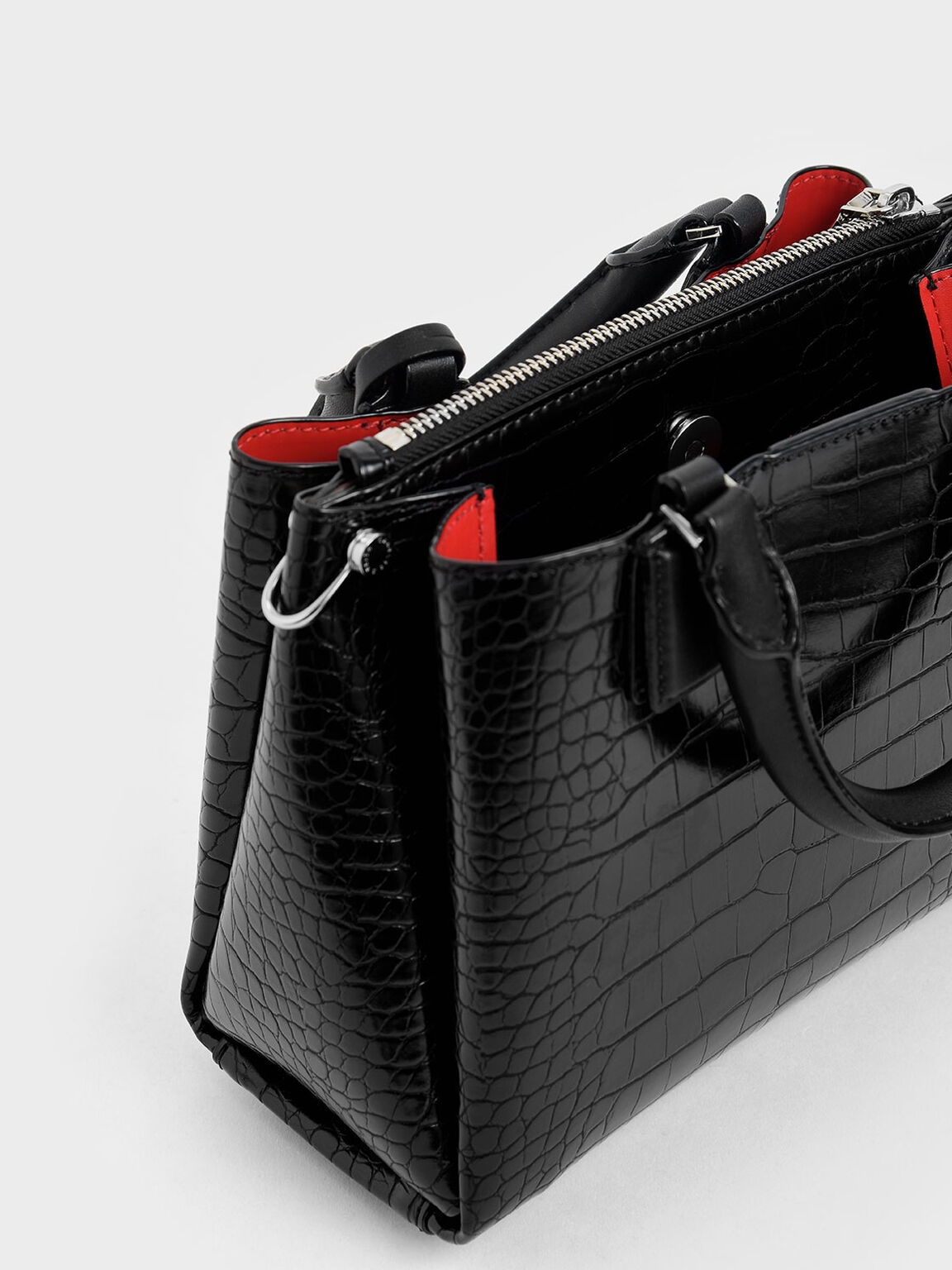 Croc-Effect Structured Bag, Black, hi-res
