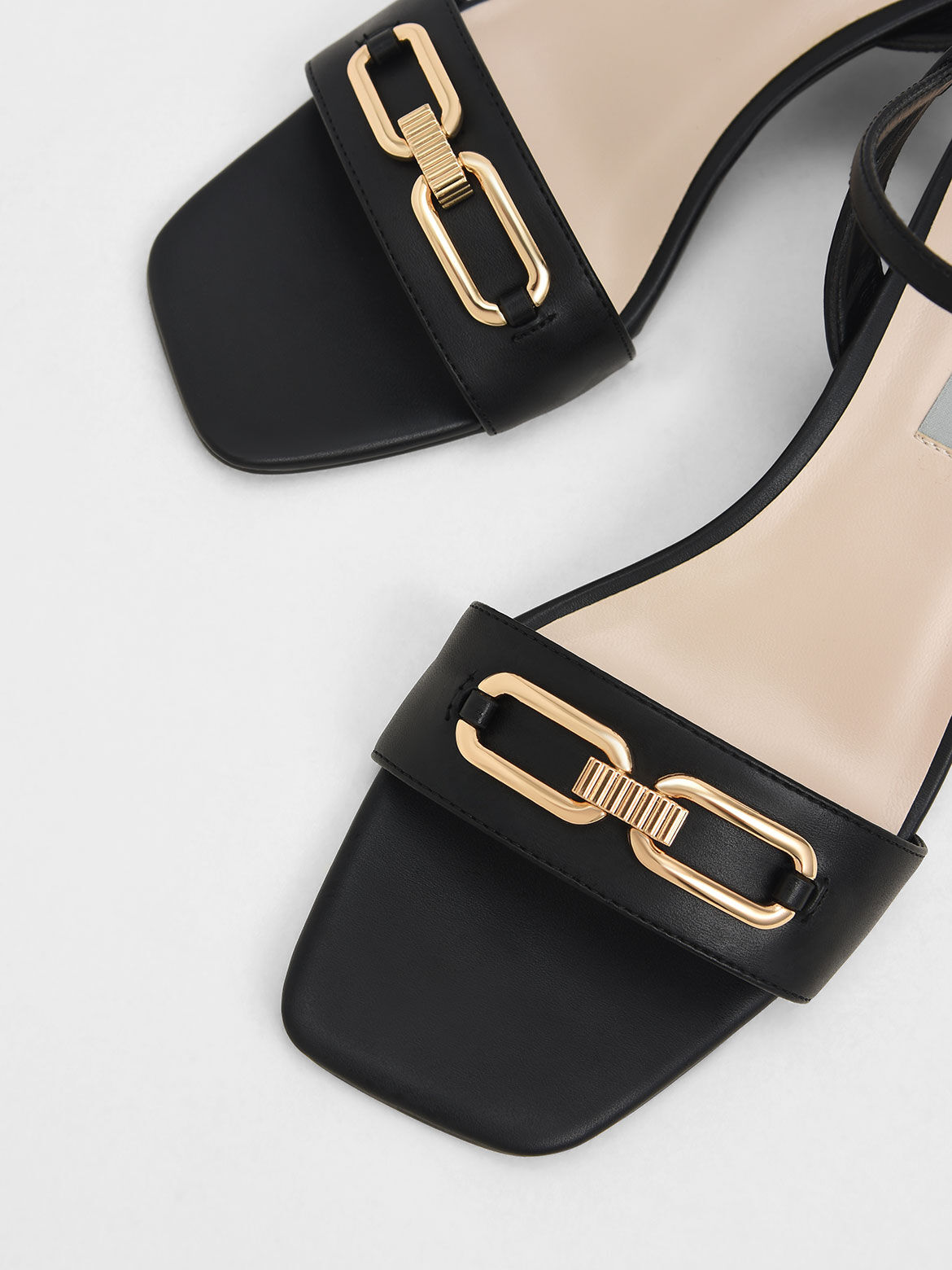 Black Sandal Ankle Strap Chain Link 