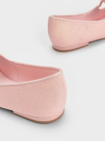 Sepatu Ballerina Girls' Floral Beaded Glittered, Light Pink, hi-res