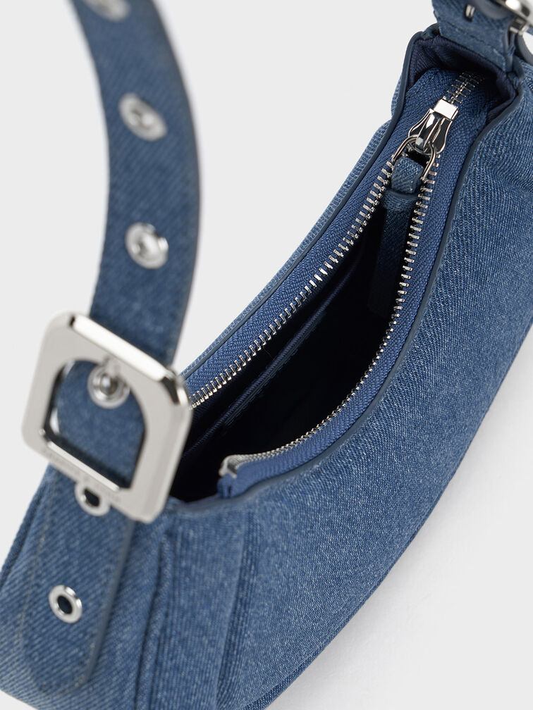 Blue Petra Denim Curved Shoulder Bag - CHARLES & KEITH ID
