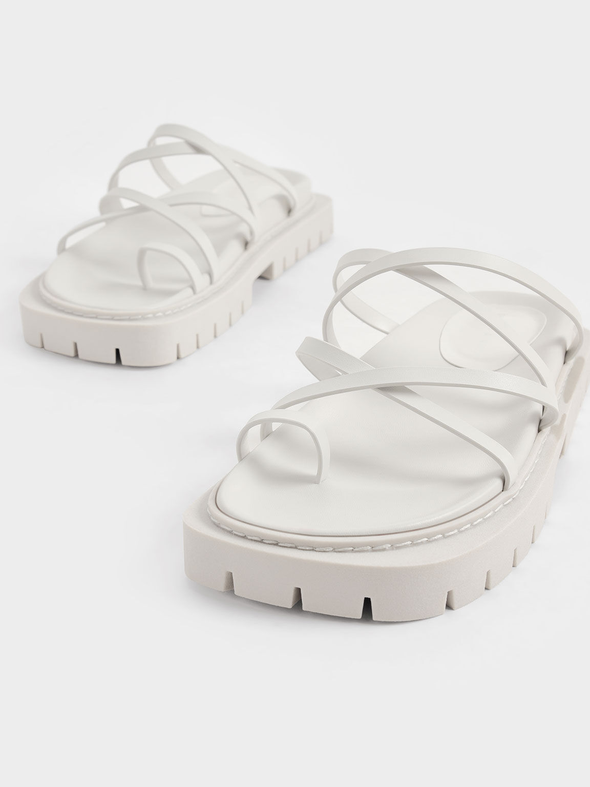 Strappy Cleated Sole Sandals, White, hi-res