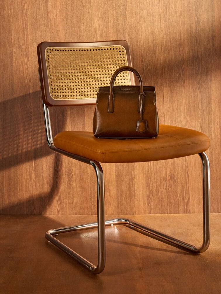 Tas Top Handle Structured Rene, Tan, hi-res