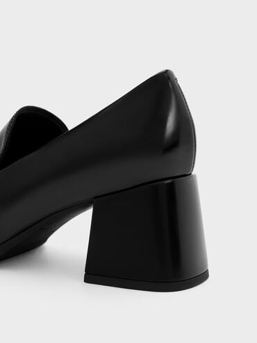 Sepatu Loafer Pumps Metallic Accent Block Heel, Black Box, hi-res