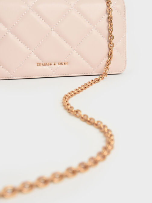 Dompet Panjang Chain Handle Quilted, Light Pink, hi-res